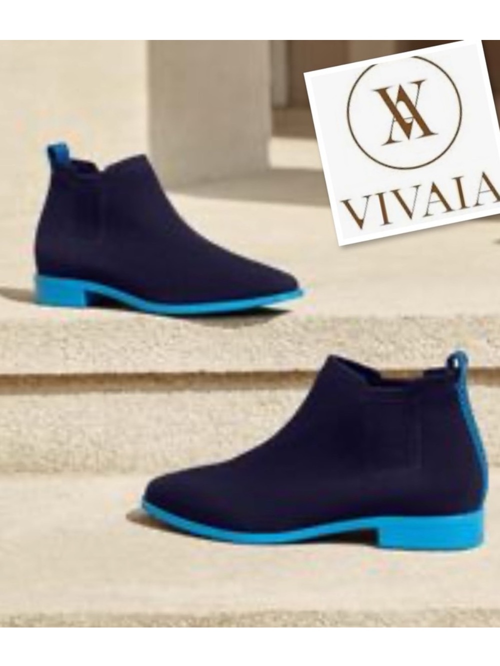 NEW VIVAIA Square-Toe Water-Repellent Ankle Boots Ryan Pro Black/Blue Size 39.5 - Picture 2 of 6